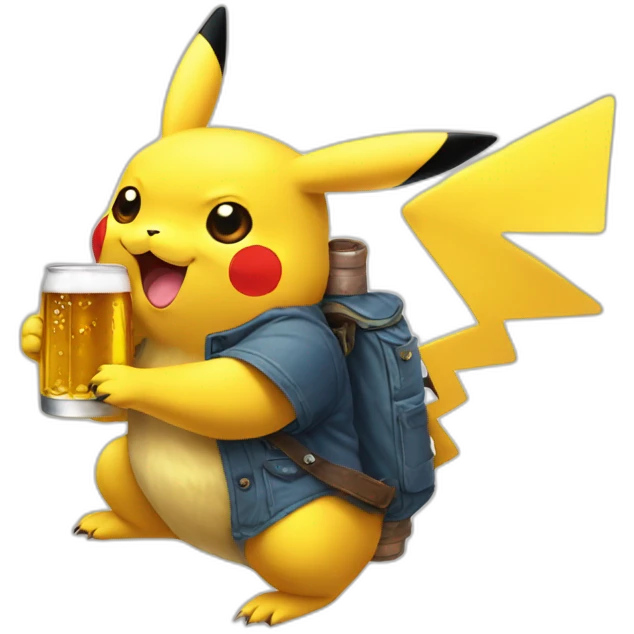 Pikachu avec une bière emoji
