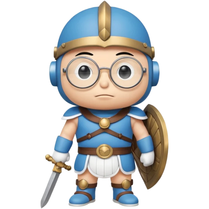 Doraemon, wearing gladiator cloth, big round glassed emoji