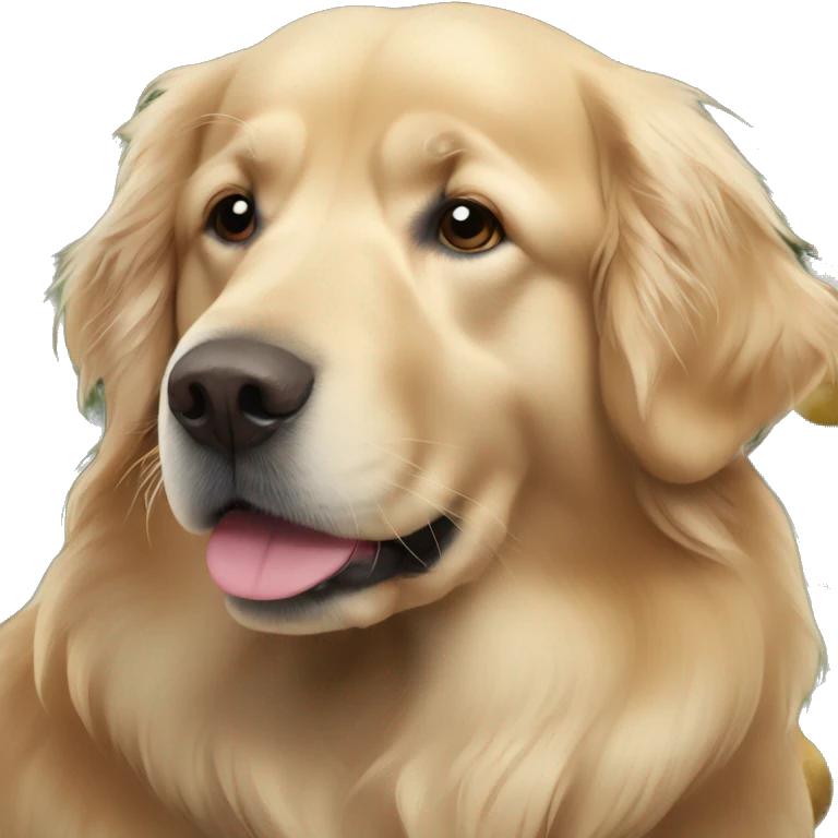 elderly golden retriever next to a christmas tree emoji