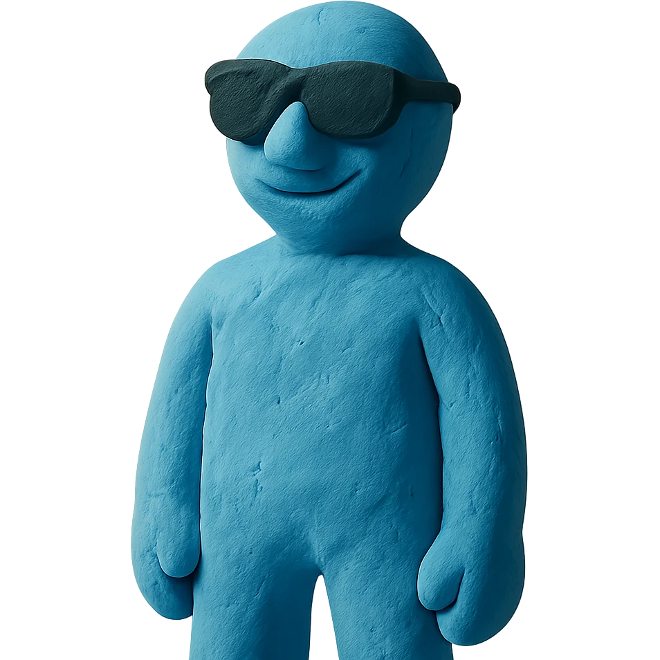 claymation style cool blue man emoji