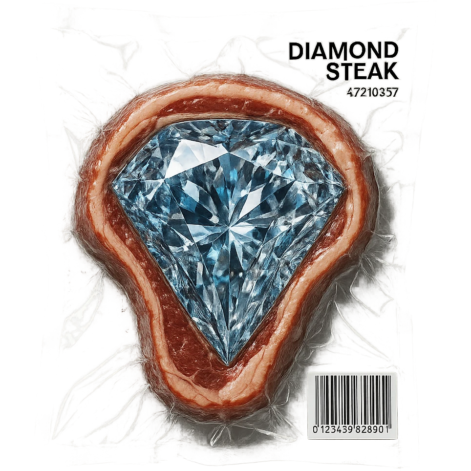 meat steak made of diamond, glossy and puffy, vacuum-sealed style emoji
