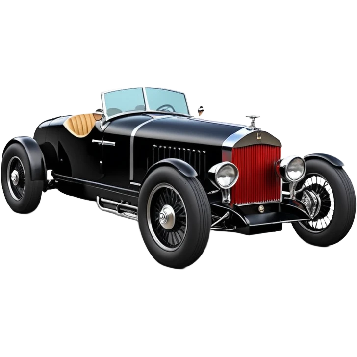 Blood stained Satanic Darth Vader black Bare bones (channeled cowl) drag racing and speed record modified (fenders removed) chopped streamlined sporty roadster that is a (stripped down) hot street rodded engine sports car 1932 Rolls Royce Woody futuristic  wide racing wheels emoji