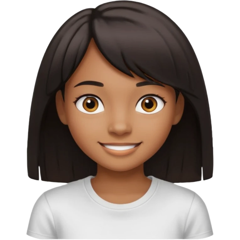garota preta dando joiha sorrindo com cabelos médios lisos franjas separadas e olhos castanhos escuros emoji