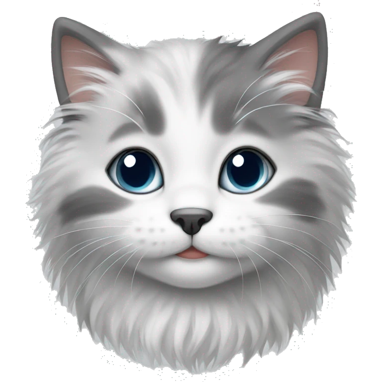 A fluffy grey and white kitten emoji