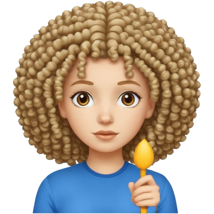 white girl with curly afro and blue shirt emoji