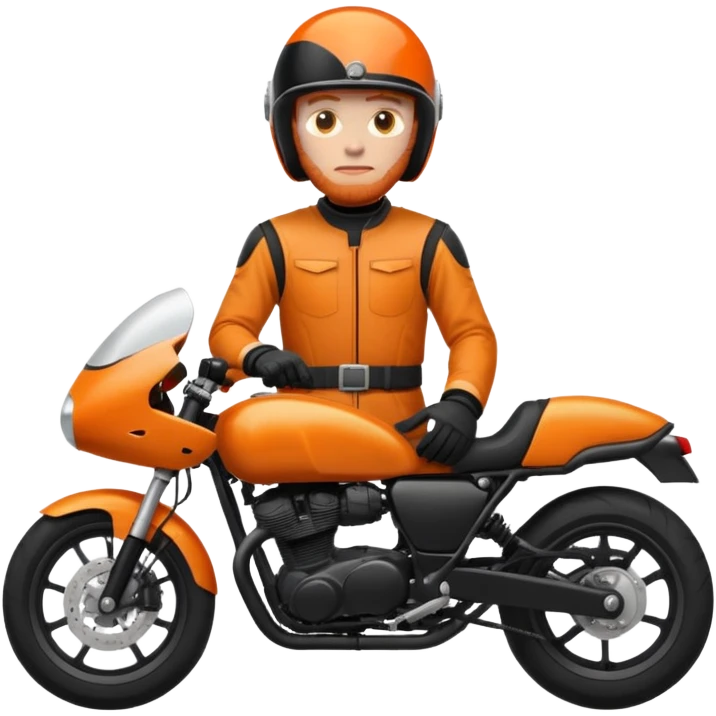 Dark Orange motorcycle, tall ginger guy with black helmet emoji