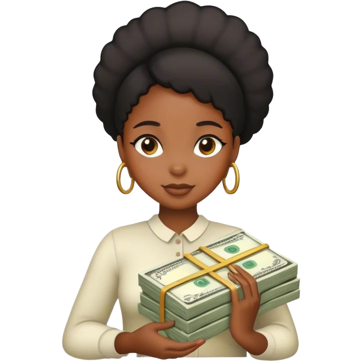 Black girl with a stack of money emoji