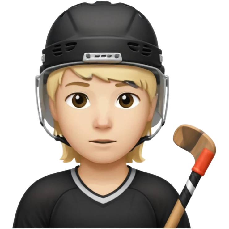 hockey player blonde hair black outfit helmet hockey stick emoji