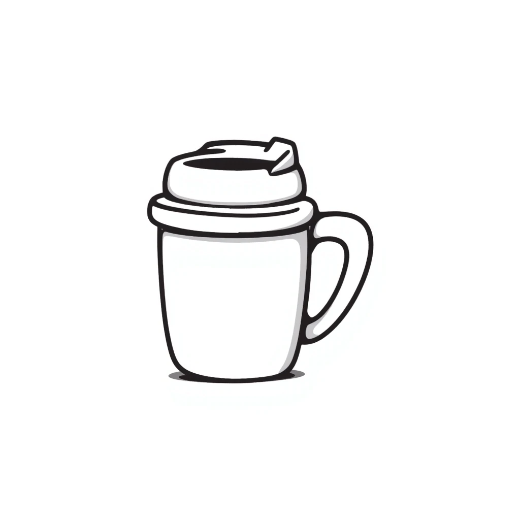 plastic cappuccino cup with lid, hand-drawn doodle style emoji