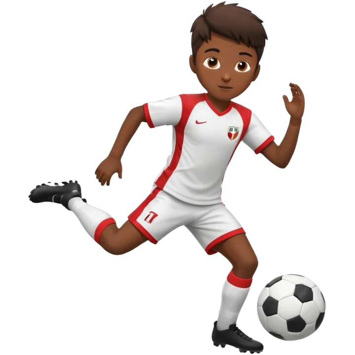 young Peruvian soccer player in action with ball emoji