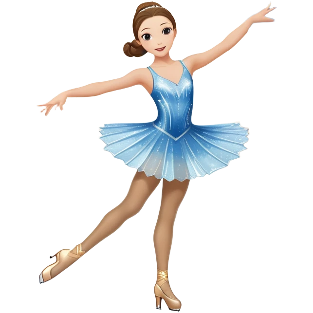 An icon featuring a graceful figure skater performing a spin on the ice. The background includes a grand ice rink palace with shining spotlights and cheering spectators in the stands. Transparent background highlights the elegance and artistry of figure skating emoji