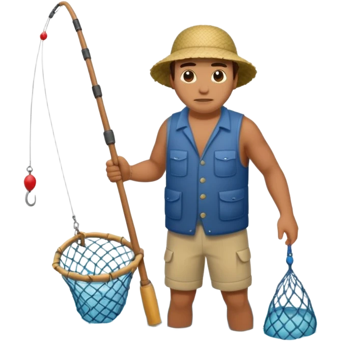 A Polynesian fisherman standing in the water fishing with a net emoji