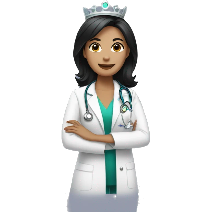 Female doctor with black hair and a crown emoji