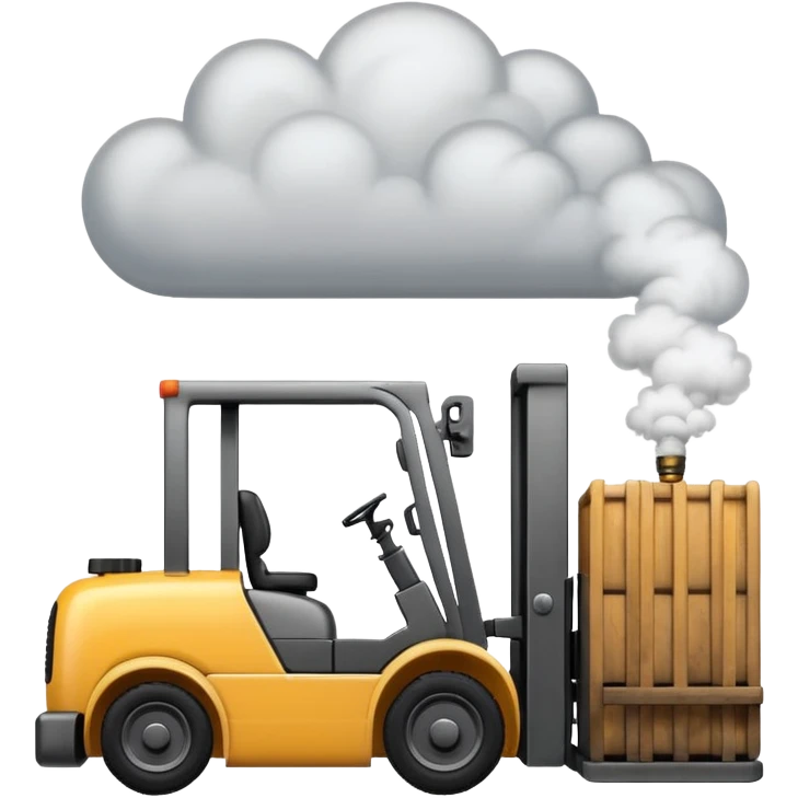 broken forklift with clouds of smoke around emoji
