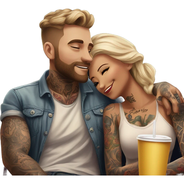 Romantic movie theater date for beautiful tattooed couple emoji