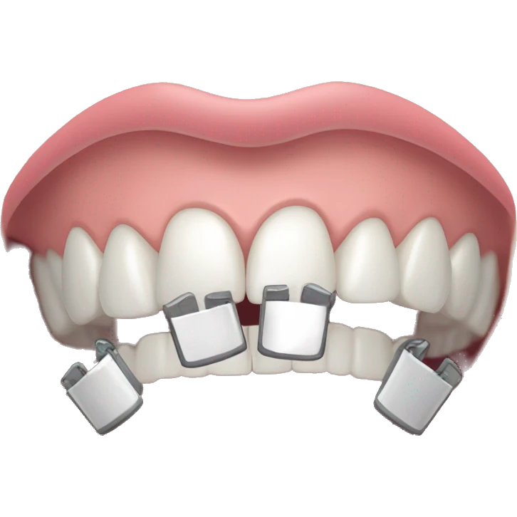 person with line metal braces ontop of white teeth emoji