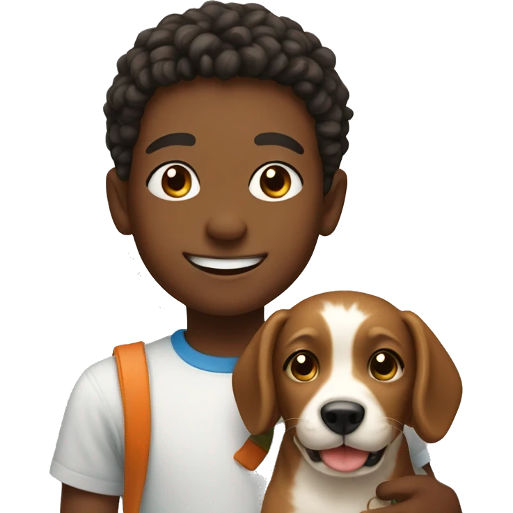 smiling boy with dog indoors  emoji
