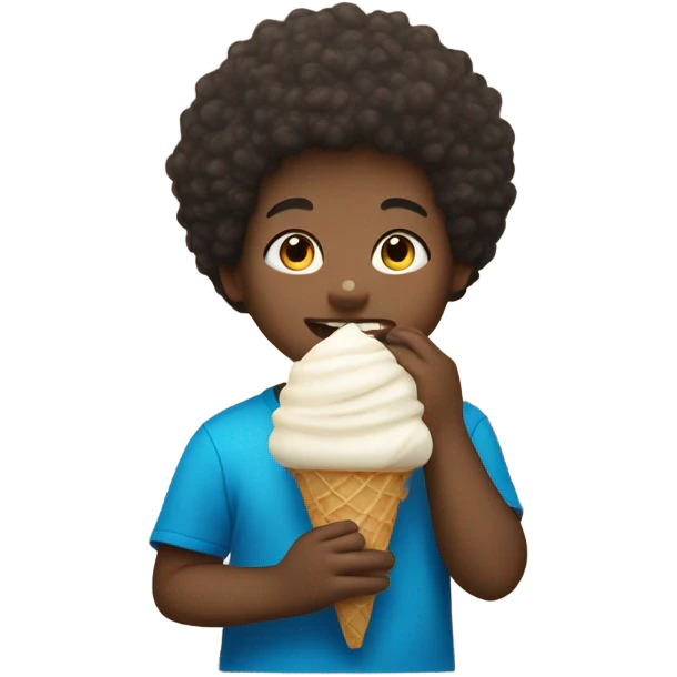 Light skin fat boy nine years old with a small Afro eating ice cream   emoji