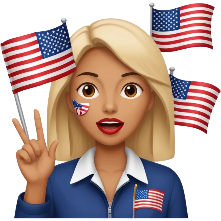 a woman is talking and the English and American flags are coming out emoji