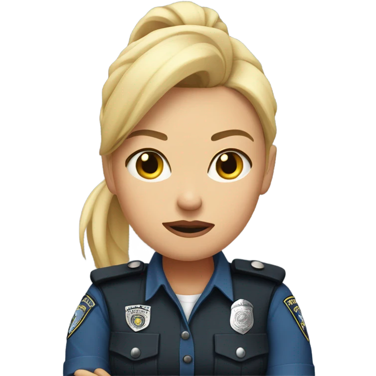 arms crossed angry woman blonde ponytail police uniform pale  emoji