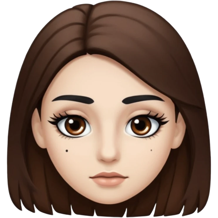 Eye black and big, eyelashes long, eyebrows black, skin white, and so beautiful hair long and brown skin tone white,hair brown and long and some brown emoji