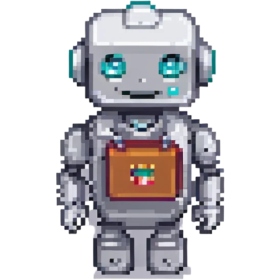 cute smiling recruiter robot holding a resume, 8-bit pixel art style emoji