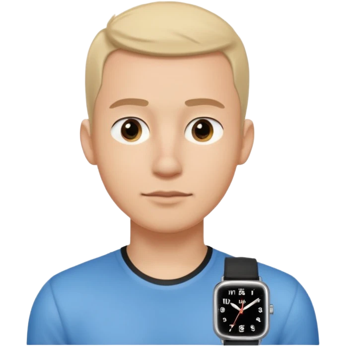 man wearing a black strap watch portrait, head and shoulders only, long face shape, sharp nose, calm expression, black strap watch on wrist, 3D cartoon, mobile game icon style, clean background, no text, no watermark
 emoji