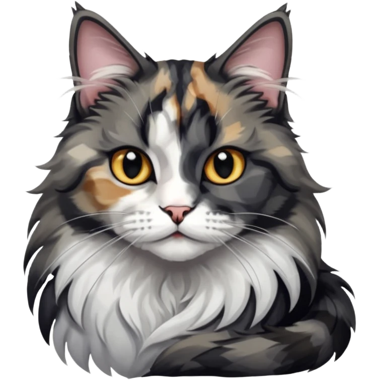 Maine coon black silver tortie et blanc avec une grosse tache noir sur un côté de la tête  emoji