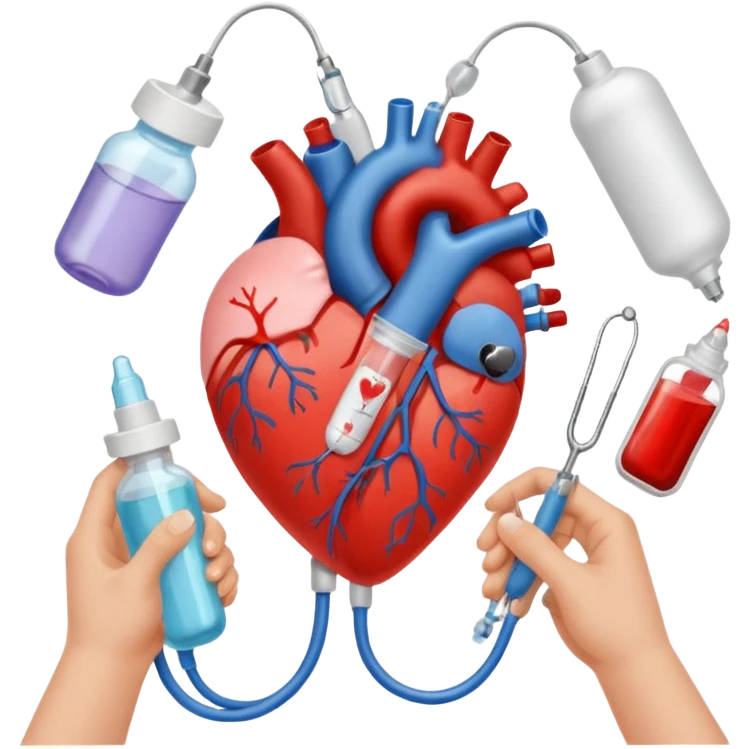 hands making a loveheart with background of stethescope, heel lancet, baby blood tubes, monitoring cables, baby bottle, cute scrapbooking paper,  emoji