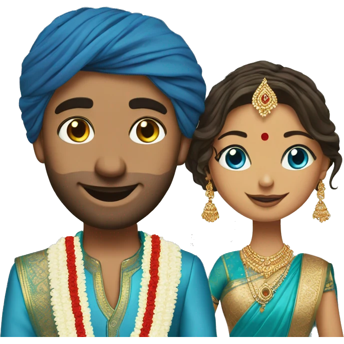 Indian groom with white skin blue eyes bride with saree emoji