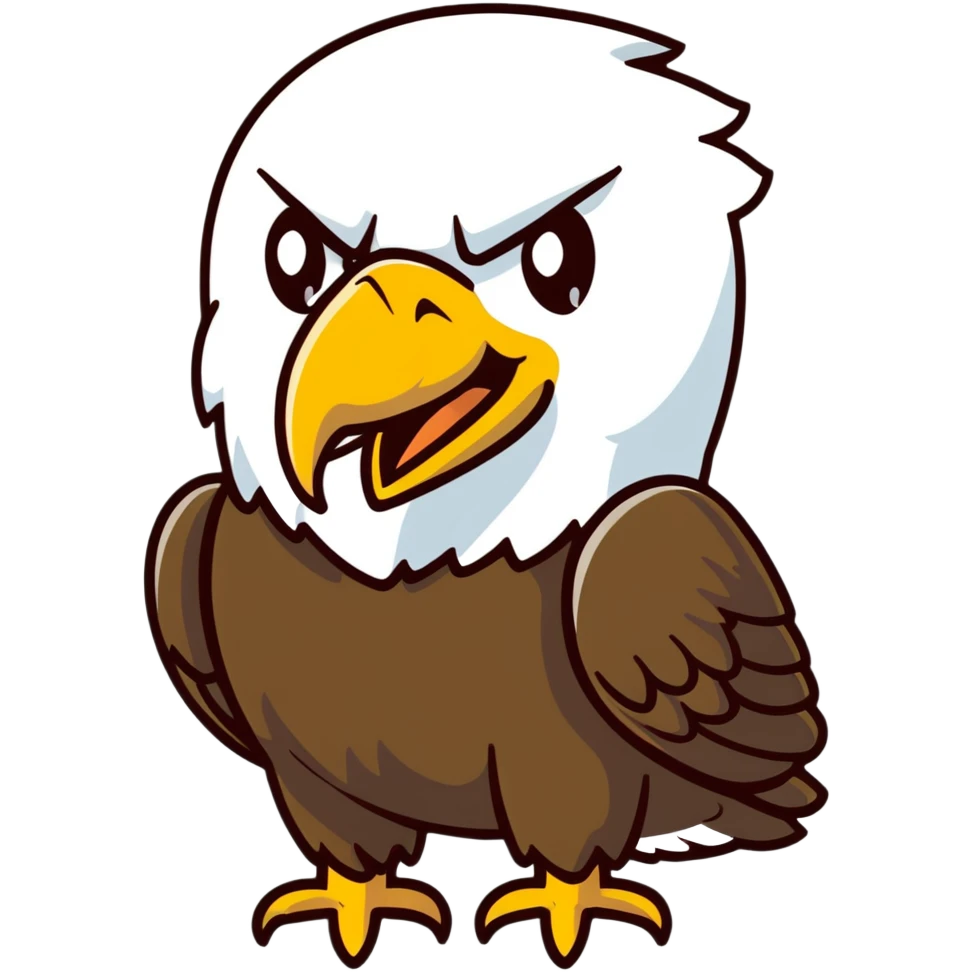 bald eagle with open beak from front view, white head, yellow beak emoji