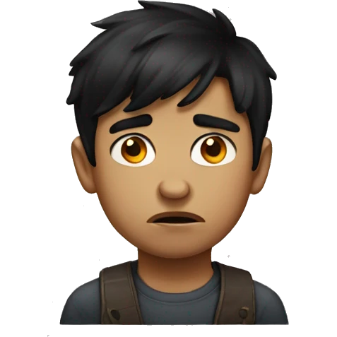 black haired boy portrait making unhappy face emoji