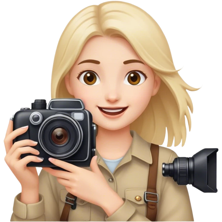 Mädchen das eine Kamera bedient und richtig glücklich ist emoji