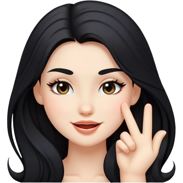 black long hair girl with soft makeup, winking emoji
