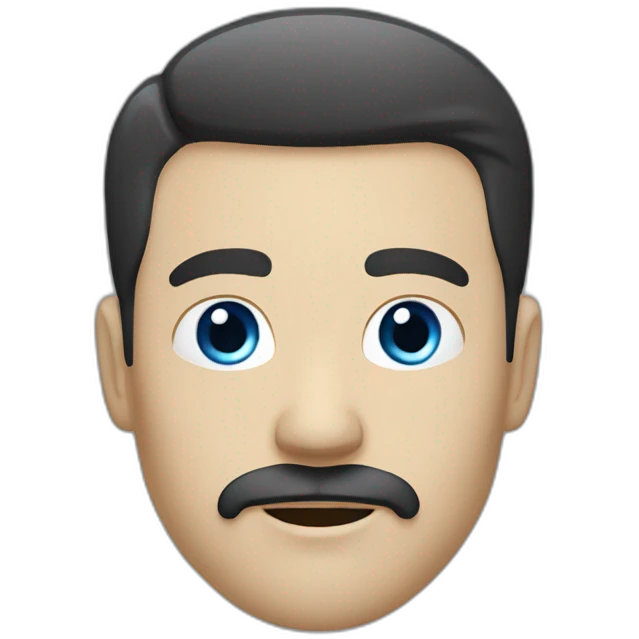 white man with blue eye black hair with mustache plus goatee emoji