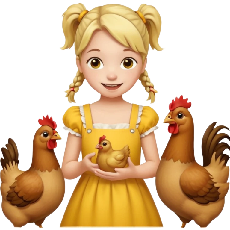 Girl feeding chickens – Pigtails, yellow dress



 emoji