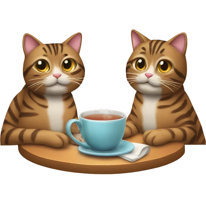 Two Brown Tabby cat in  drinking tea emoji