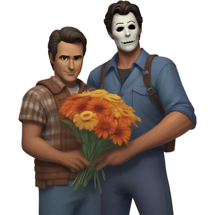 Ash Williams picking flowers with Michael Myers ￼ emoji