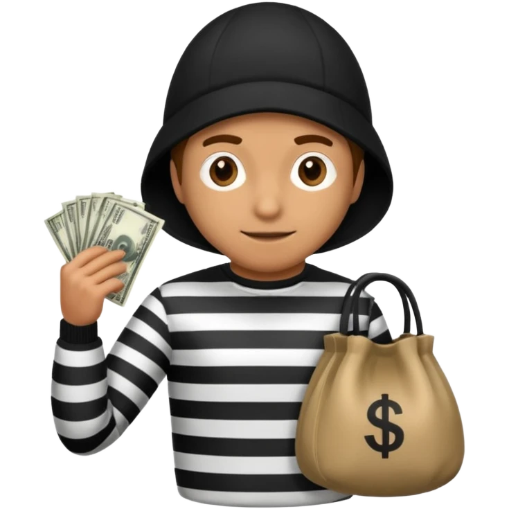 A emoji of a person wearing a robber outfit and a Money Bag emoji