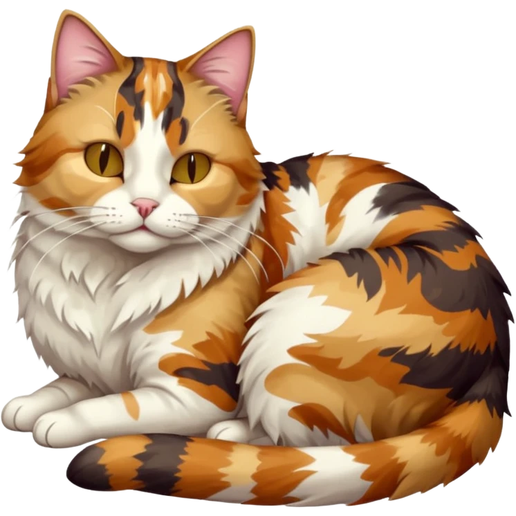 full body colourful light patched calico tabby cat with hazel eyes sleeping emoji