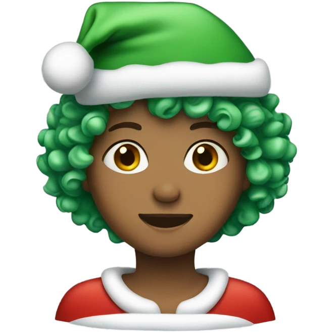 Person short curly green hair in a Santa hat  emoji