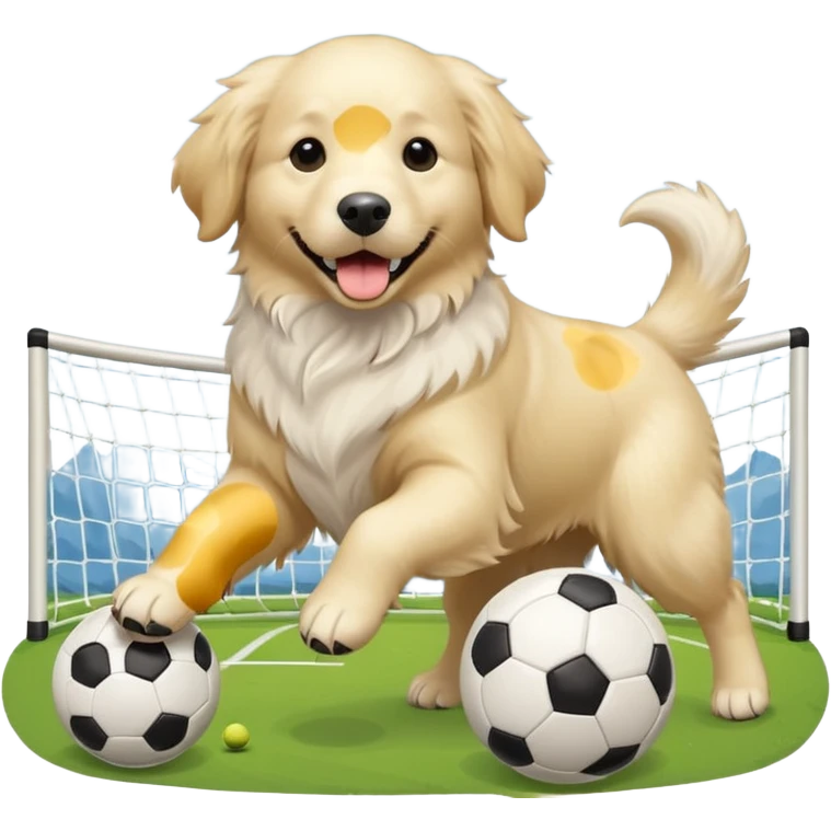 White golden retriever playing soccer emoji