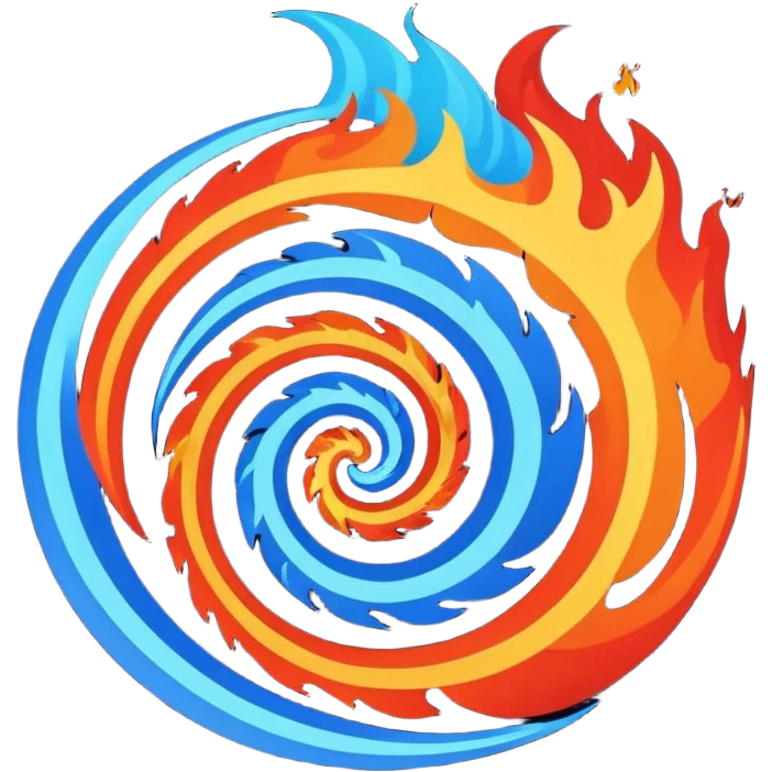 Let the background be black themed fire and water spiral shape emoji