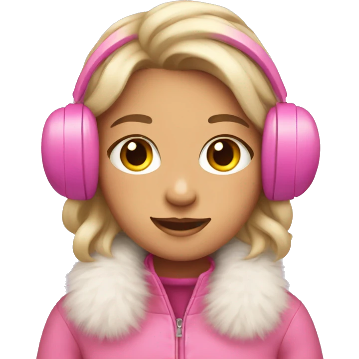 Girl with pink earmuffs and fluffy pink coat on  emoji