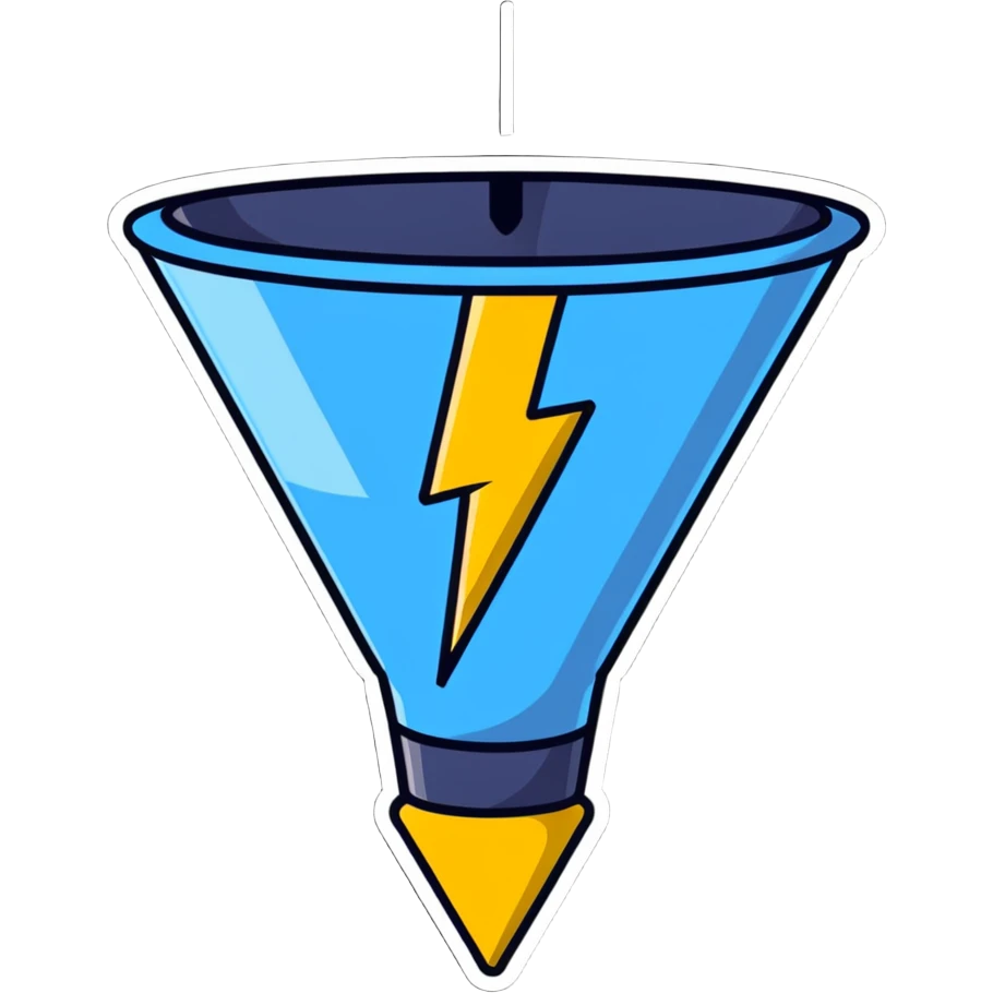 Marketing optimization funnel with lightning bolt for efficiency emoji