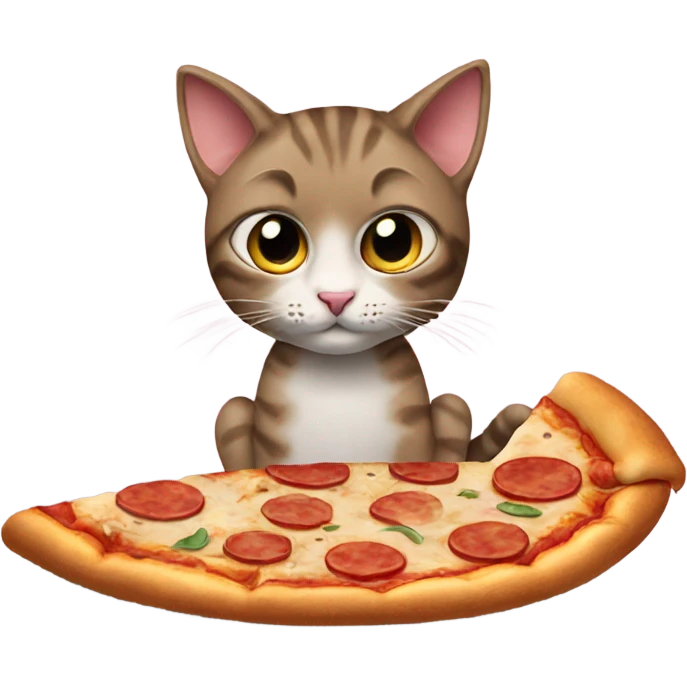 Cat sitting eating pizza with legs out emoji