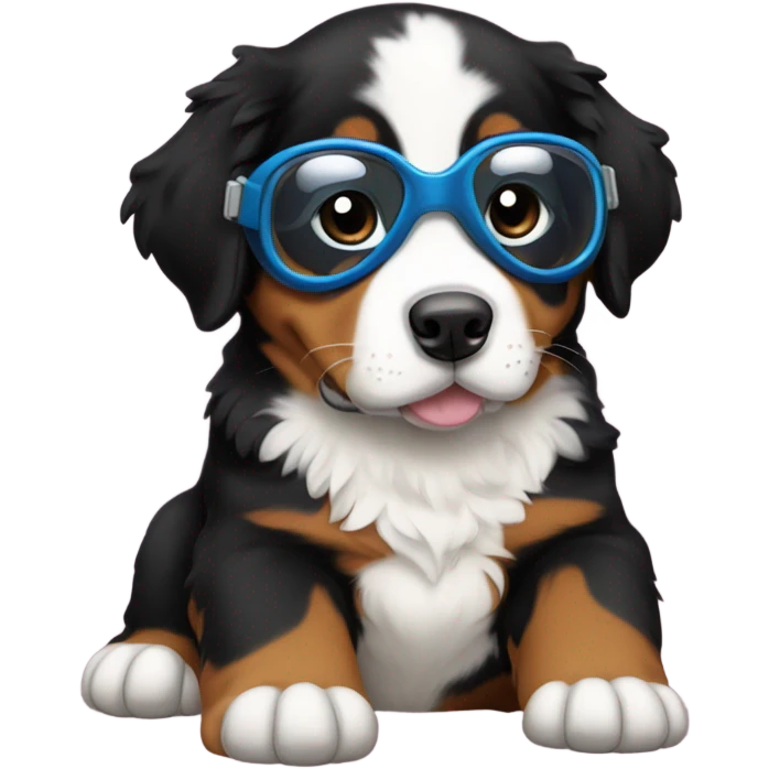 Bernese mountain puppy wearing goggles emoji