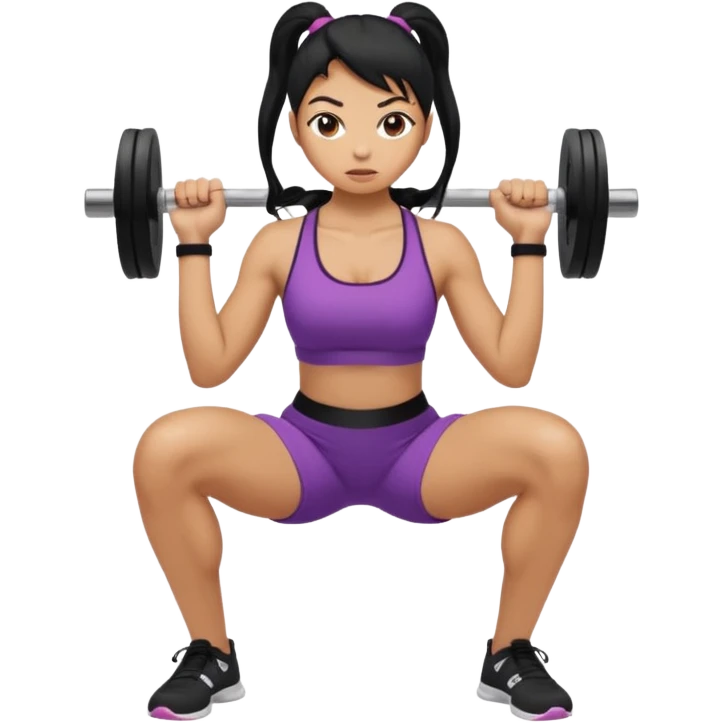 Women with long black ponytail doing a squat with no weights emoji
