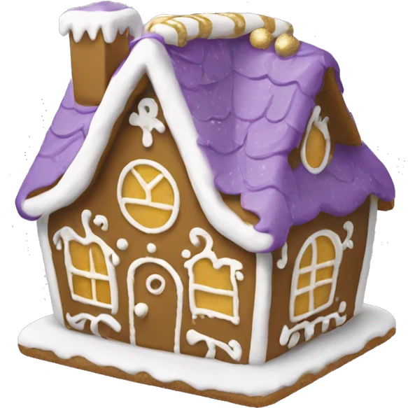 Purple and white and gold gingerbread house emoji