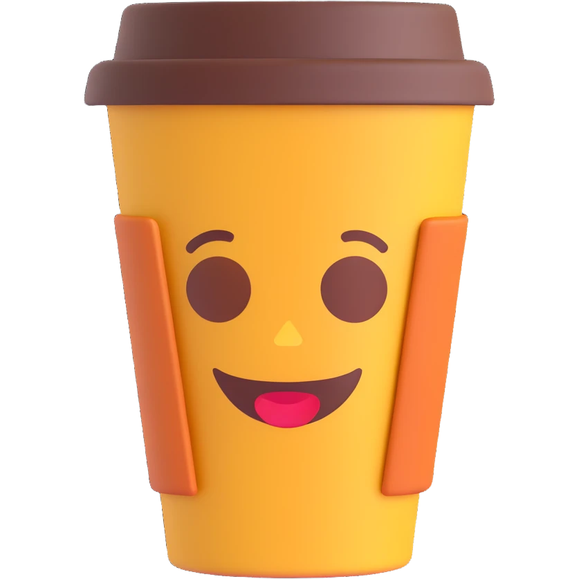 Add a dark brown heat protector sleeve to the coffee to-go cup, maintaining the 3D emoji style and transparent background. emoji
